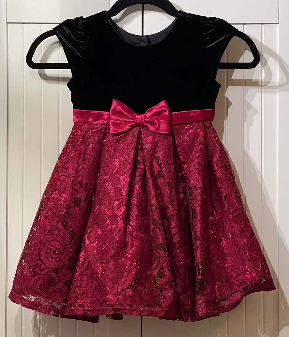Jona Michelle Holiday Dress Size 4T Red Black Velvet Lace Bow Party